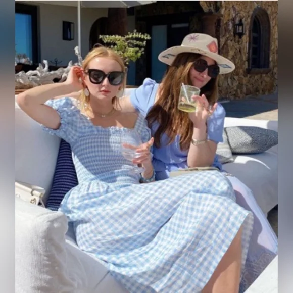 Sleeper 100% linen belle dress in blue gingham, medium - Picture 5 of 8